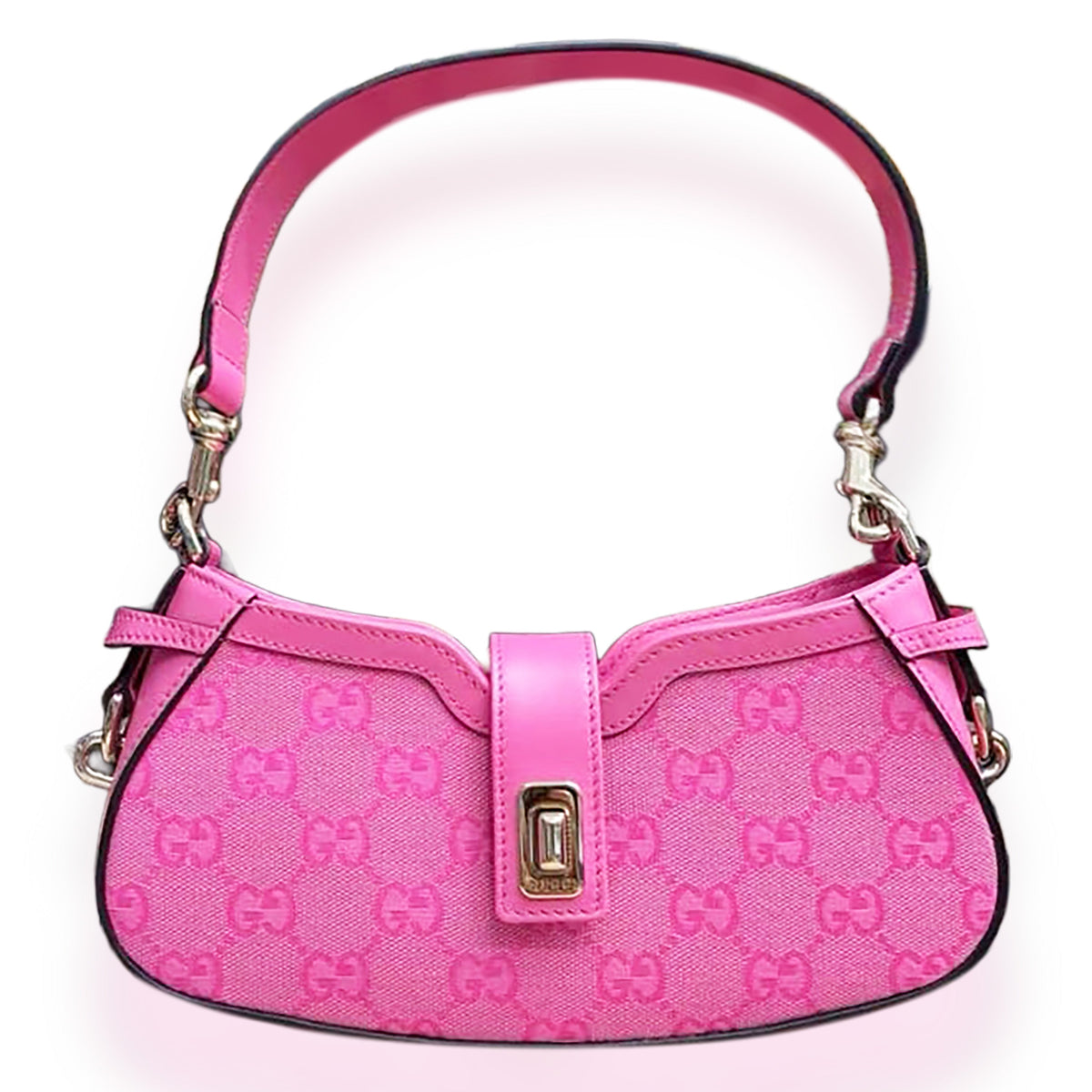 Pink Calfskin Canvas Mini Moon Side Shoulder Bag