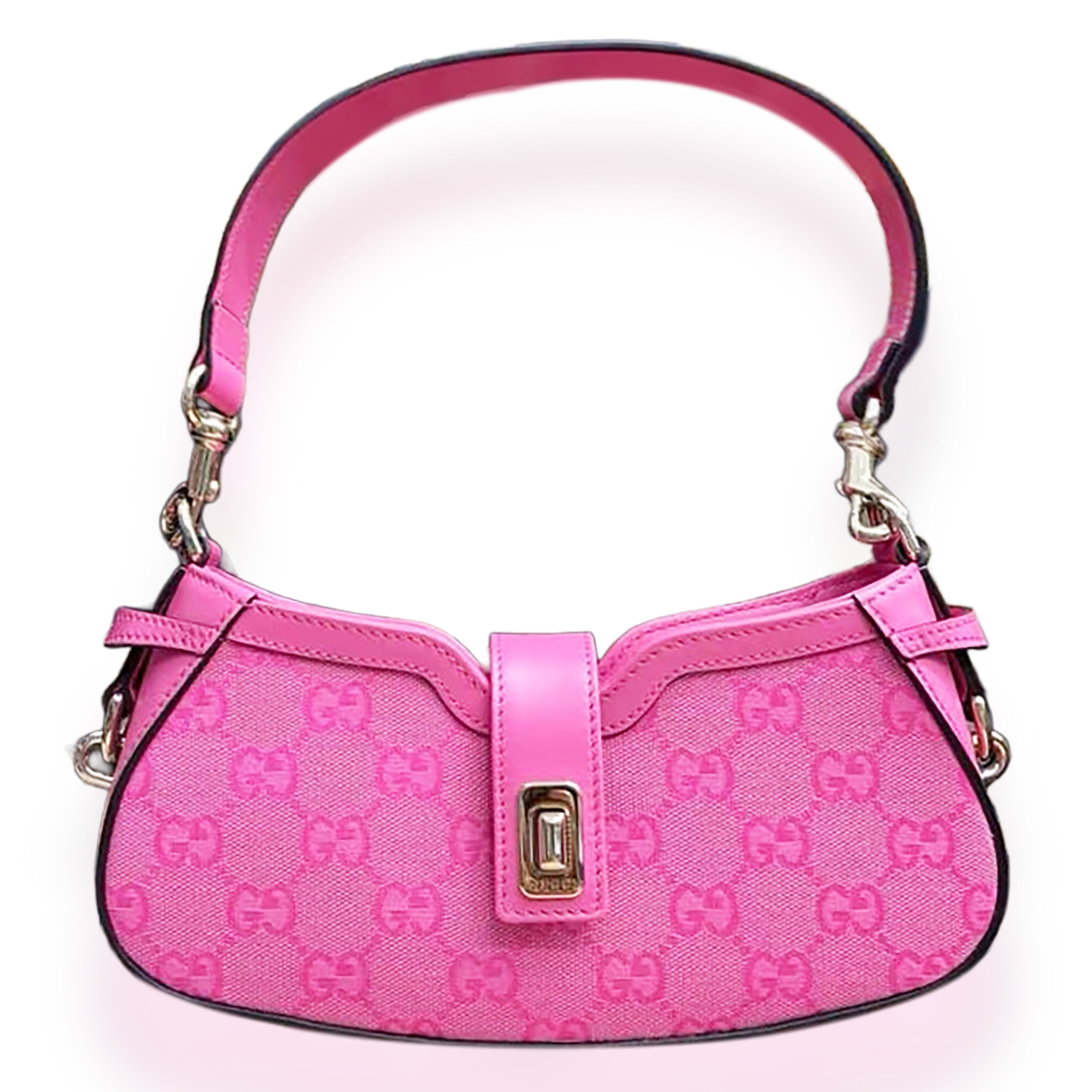 Pink Calfskin Canvas Mini Moon Side Shoulder Bag