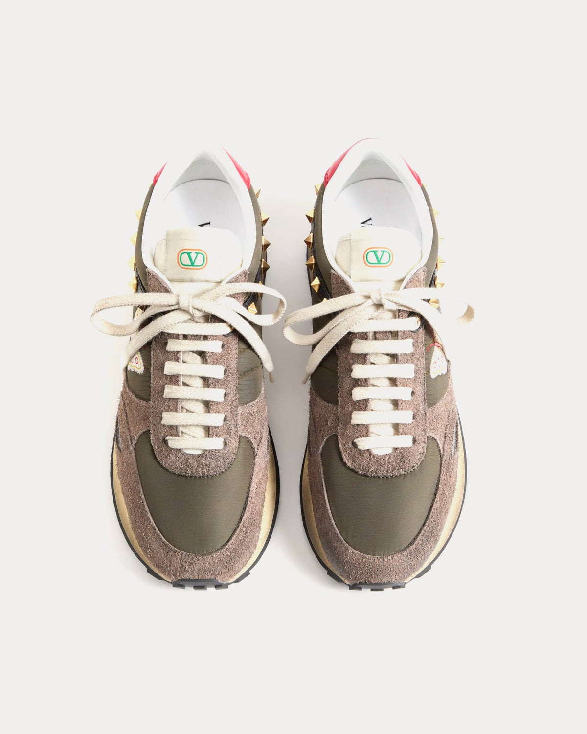 Stud Up Split Leather & Nylon with Butterfly Embroidery Olive Green / Multi Low Top Sneakers