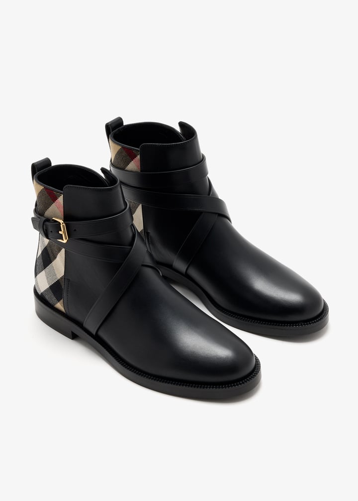 Classic Check Pattern Leather Ankle Boots