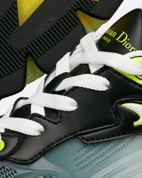 Vibe White Mesh and Black Calfskin with Fluorescent Yellow Rubber Low Top Sneakers