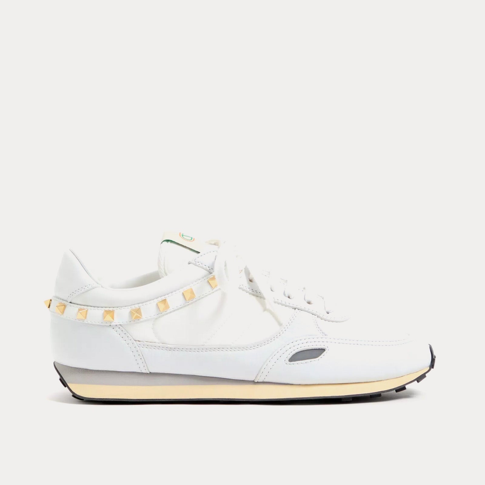 Stud Up Leather & Nylon White Low Top Sneakers