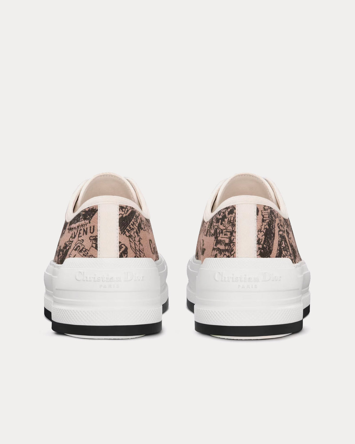 Walk'n'Dior Platform Beige and Black Cotton Embroidered with Plan de Paris Motif Low Top Sneakers