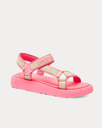 Dioriviera D-Wave Natural Raffia and Candy Pink Embroidered Cotton Sandals