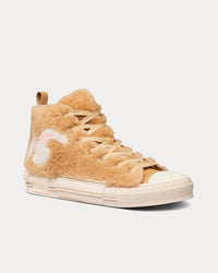 B23 Beige Shearling with Rabbit Motif High Top Sneakers