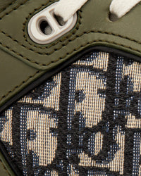 B27 Olive and Cream Smooth Calfskin with Beige and Black Dior Oblique Jacquard High Top Sneakers