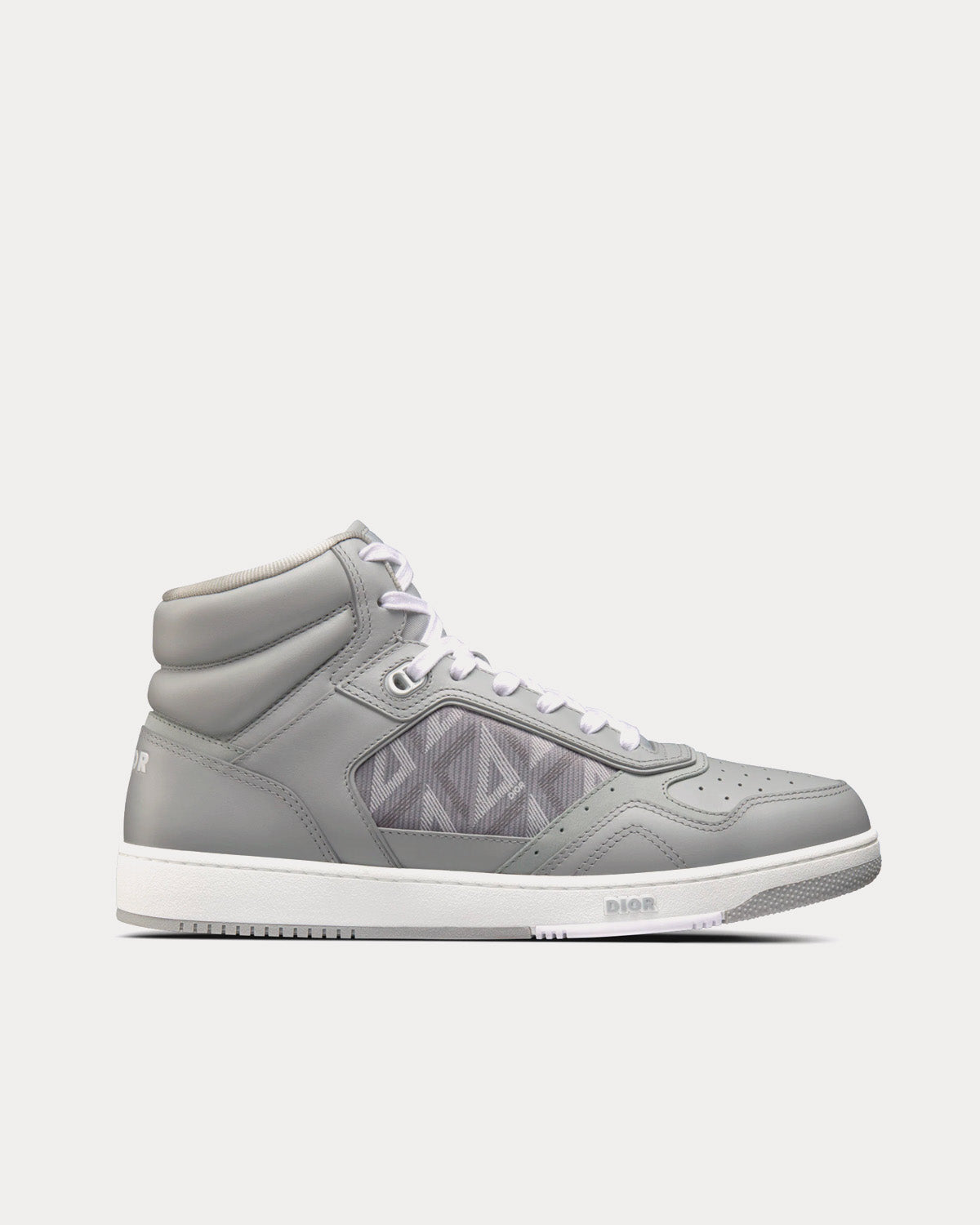 B27 Dior Gray Smooth Calfskin and CD Diamond Canvas High Top Sneakers