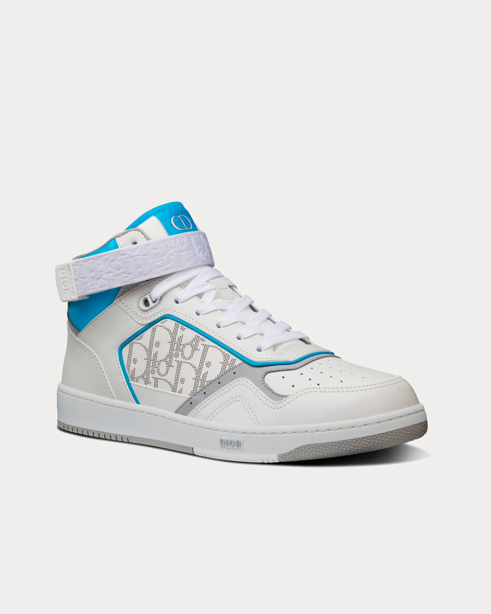 B27 White and Light Blue Smooth Calfskin with White Dior Oblique Galaxy Leather High Top Sneakers
