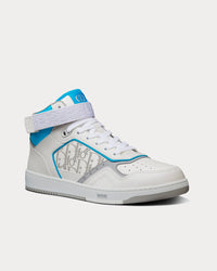 B27 White and Light Blue Smooth Calfskin with White Dior Oblique Galaxy Leather High Top Sneakers