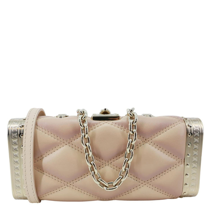 GO-14 Malletage Minaudiere Quilted Lambskin Leather Crossbody Bag Gold - Crown & Consign