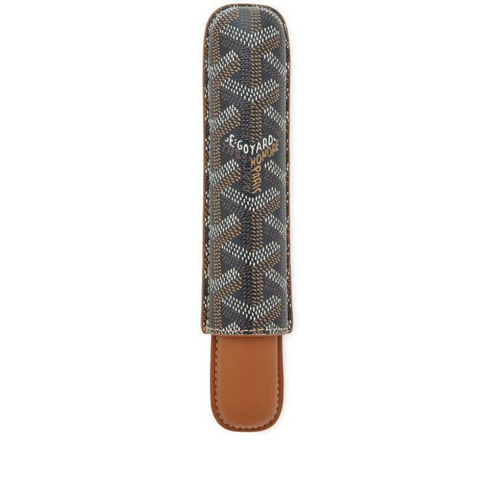 Goyard Black and Brown Goyardine Canvas & Clamecy Cowhide Churchill Single Cigar Case - Crown & Consign