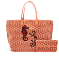 Goyard Limited Edition Coral Pink Goyardine Canvas and Chevroches Calfskin Reversible Seahorse Embroidery Anjou PM Tote, 2024 View 1