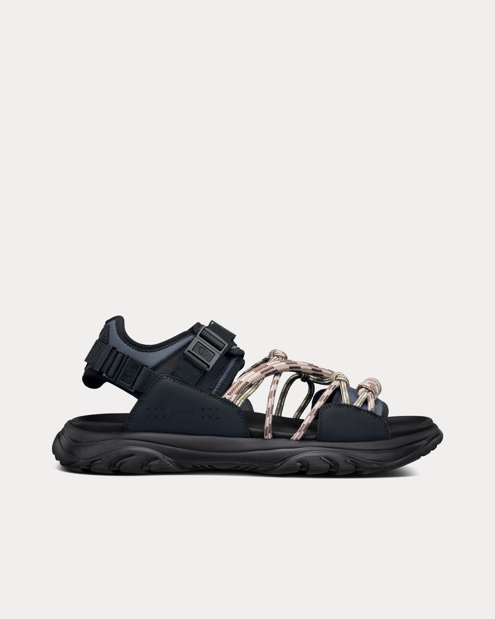 H-Town Black and Gray Technical Fabric with Brown Nubuck Calfskin Sandals