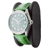 Rolex Steel Air-King with Custom Diamond Dial and Diamond and Emerald Bezel