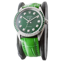 Rolex Steel Air-King with Custom Diamond Dial and Diamond and Emerald Bezel