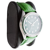 Rolex Steel Air-King with Custom Diamond Dial and Diamond and Emerald Bezel