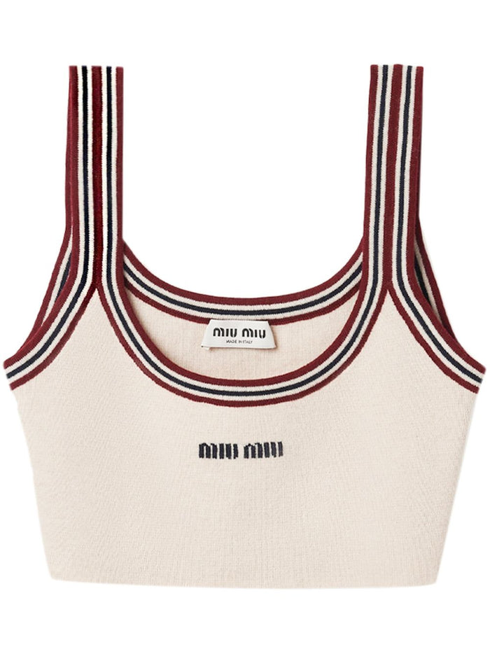 Miu Miu stripe-trim cashmere cropped top - Crown & Consign