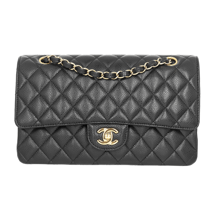 Quilted Caviar Classic Double Flap Medium Black - Crown & Consign