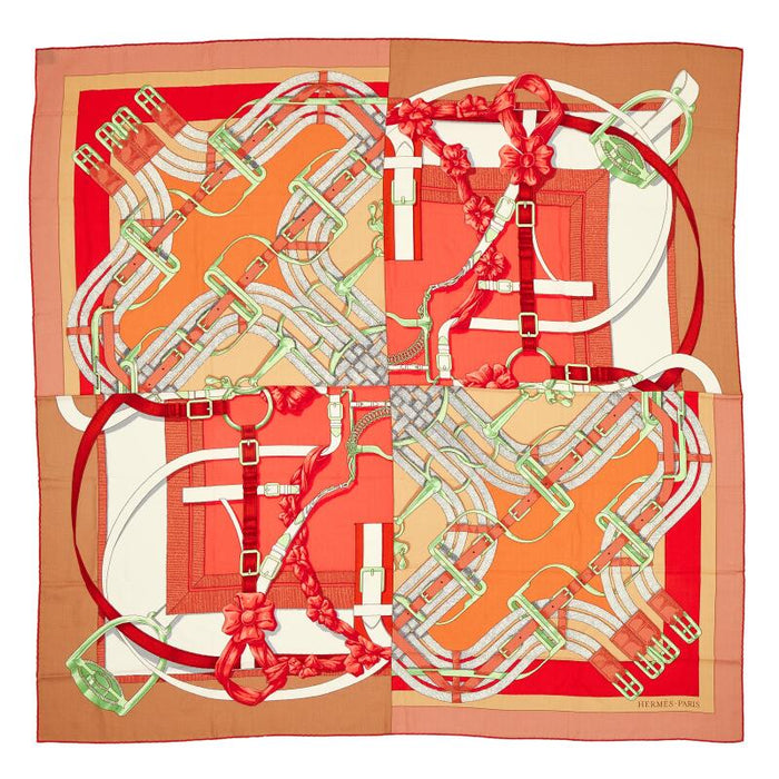 Red and Orange Cashmere and Silk Mors à Jouets Chemise Detail Shawl 140 - Crown & Consign