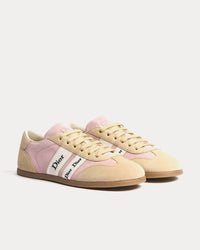 Ribbon Suede Calfskin Pink / Beige Low Top Sneakers View 3