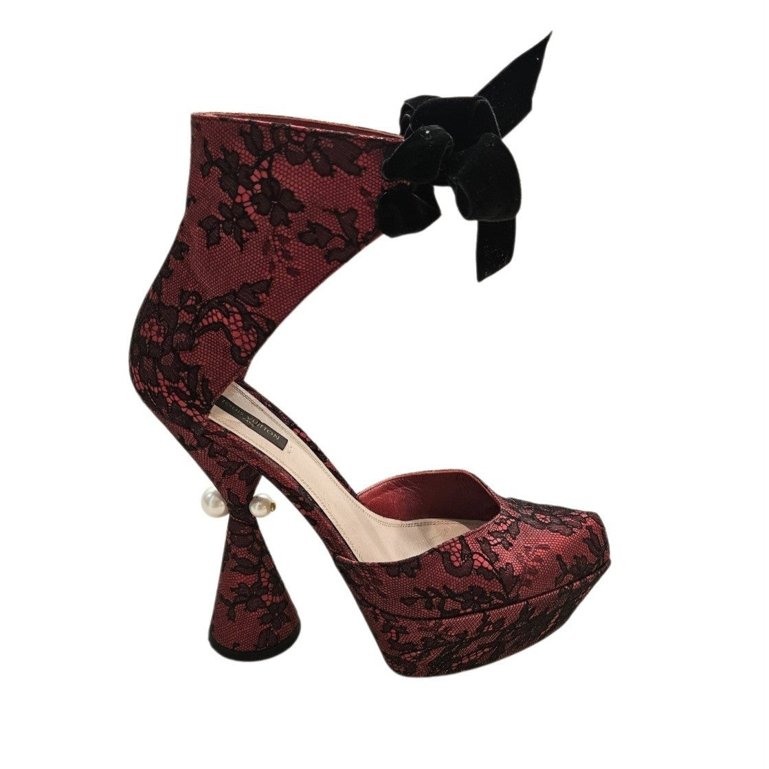 FW2009 Runway Lace Ballerina Pearl Platform Heels - Maroon Size 39