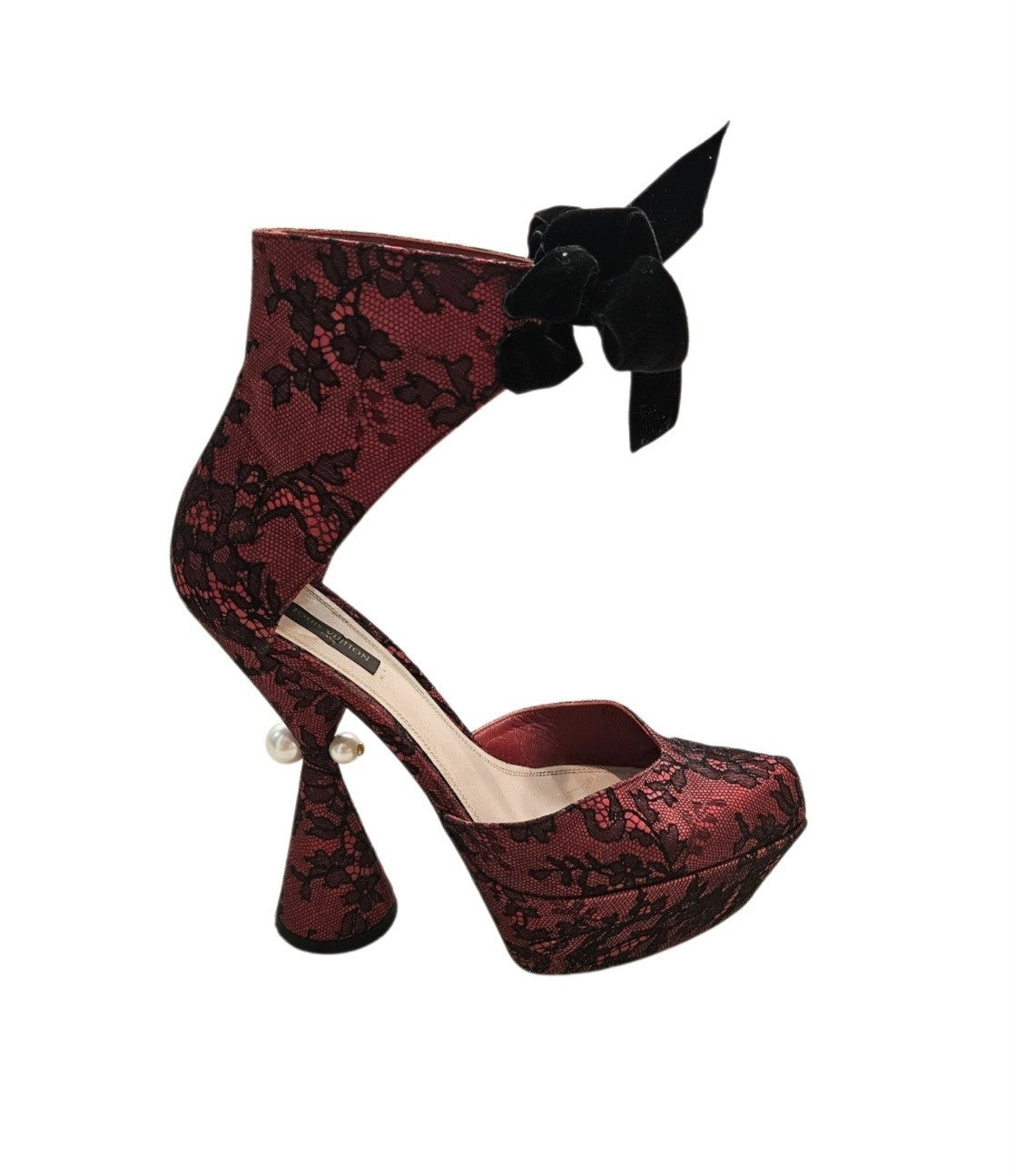 FW2009 Runway Lace Ballerina Pearl Platform Heels - Maroon Size 39