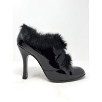 Fall 2004 Runway Black Patent Leather Fur Bow Boots Heels 40