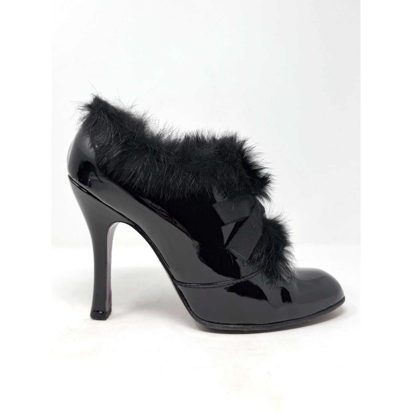 Fall 2004 Runway Black Patent Leather Fur Bow Boots Heels 40