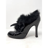 Fall 2004 Runway Black Patent Leather Fur Bow Boots Heels 40