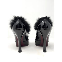 Fall 2004 Runway Black Patent Leather Fur Bow Boots Heels 40