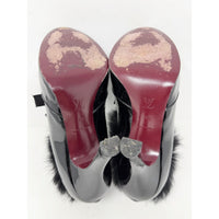 Fall 2004 Runway Black Patent Leather Fur Bow Boots Heels 40
