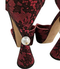 FW2009 Runway Lace Ballerina Pearl Platform Heels - Maroon Size 39