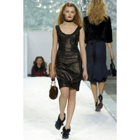 Fall 2004 Runway Black Patent Leather Fur Bow Boots Heels 40