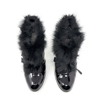 Fall 2004 Runway Black Patent Leather Fur Bow Boots Heels 40