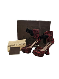 FW2009 Runway Lace Ballerina Pearl Platform Heels - Maroon Size 39
