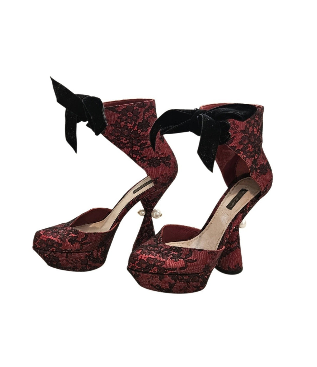 FW2009 Runway Lace Ballerina Pearl Platform Heels - Maroon Size 39