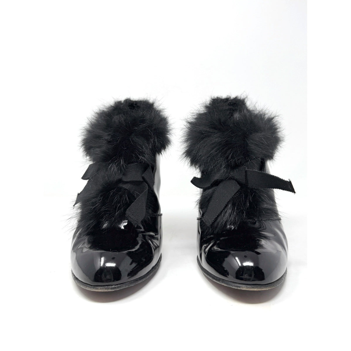 Fall 2004 Runway Black Patent Leather Fur Bow Boots Heels 40