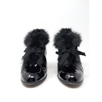 Fall 2004 Runway Black Patent Leather Fur Bow Boots Heels 40