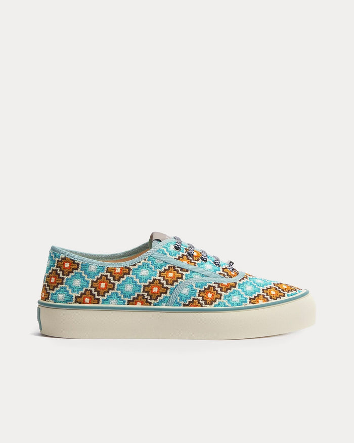 Saltwind Geometric Pattern Light Blue / Orange Low Top Sneakers - Crown & Consign