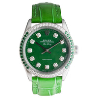 Steel Air-King with Custom Diamond Dial and Diamond and Emerald Bezel View 1