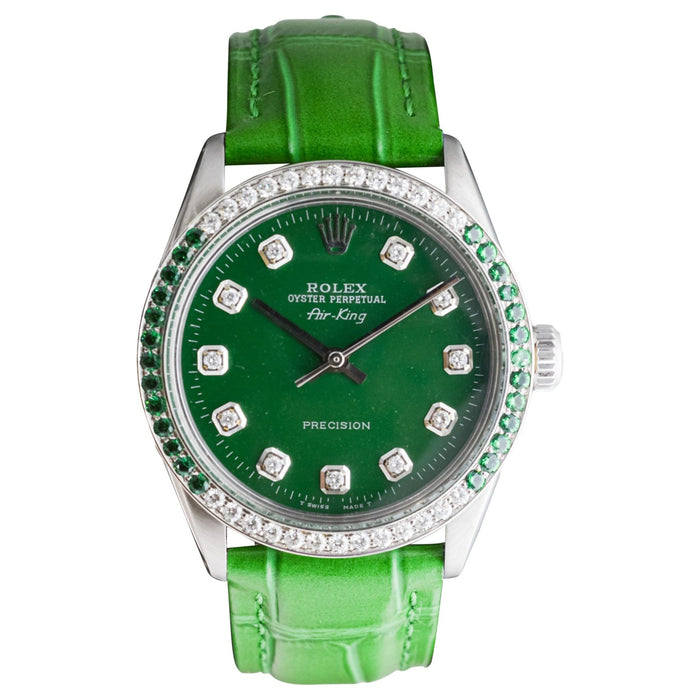 Steel Air-King with Custom Diamond Dial and Diamond and Emerald Bezel - Crown & Consign