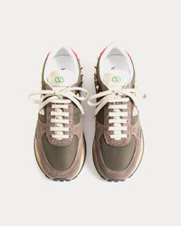 Stud Up Split Leather & Nylon with Butterfly Embroidery Olive Green / Multi Low Top Sneakers View 2