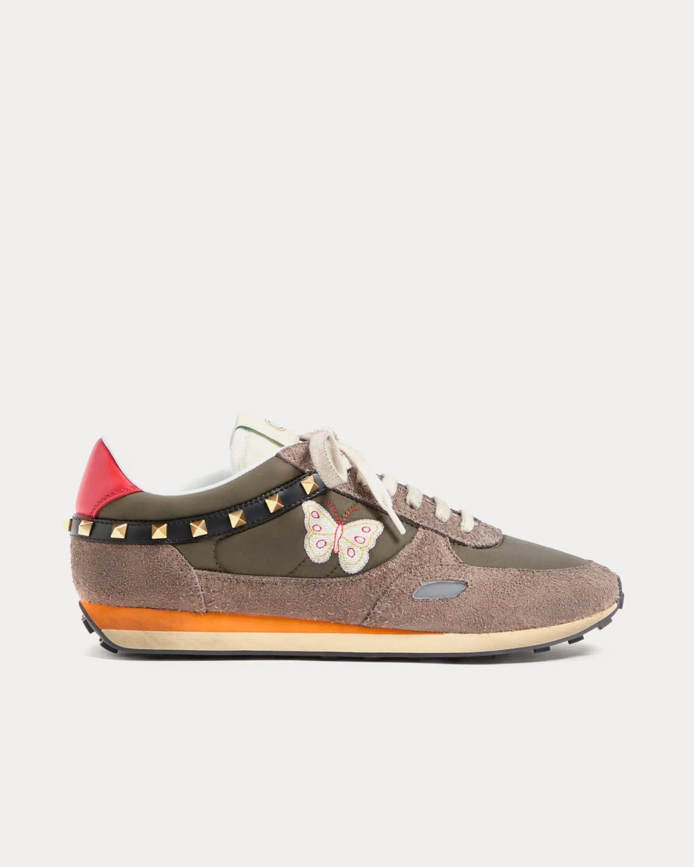 Stud Up Split Leather & Nylon with Butterfly Embroidery Olive Green / Multi Low Top Sneakers