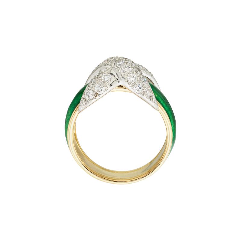 Tiffany & Co. Gold, Platinum, Enamel and Diamond X Motif Ring