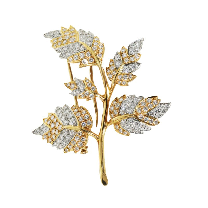 Tiffany & Co. Gold, Platinum and Diamond 5 Leaf Brooch