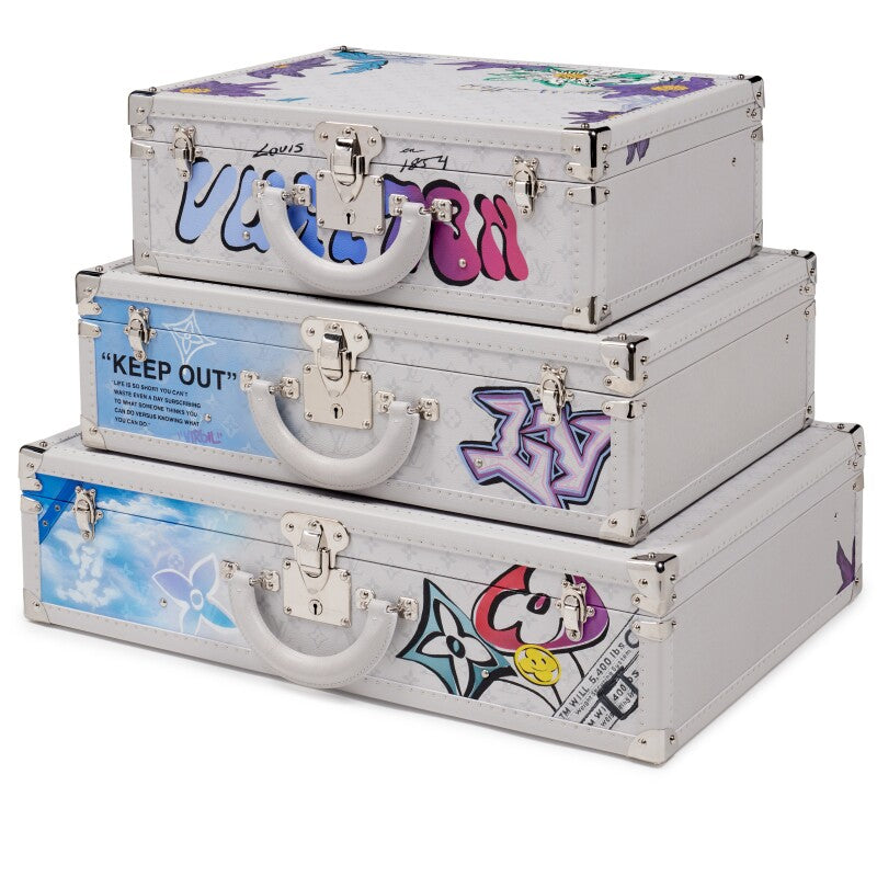Louis Vuitton Set of Three Limited Edition Optic White Trunks Customized by Ariana Pacino, 2023