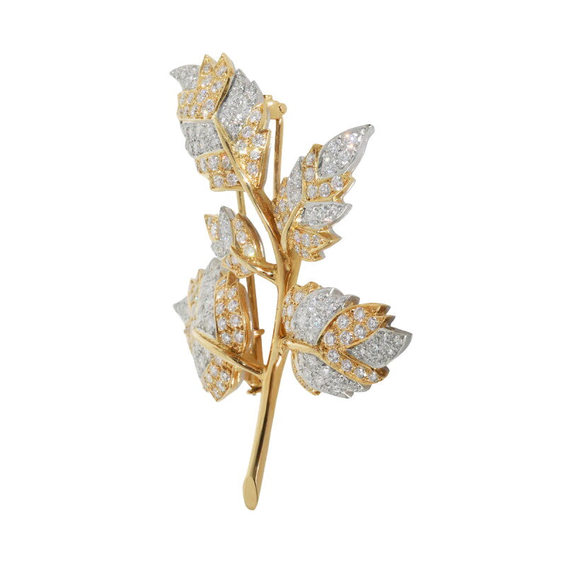 Tiffany & Co. Gold, Platinum and Diamond 5 Leaf Brooch