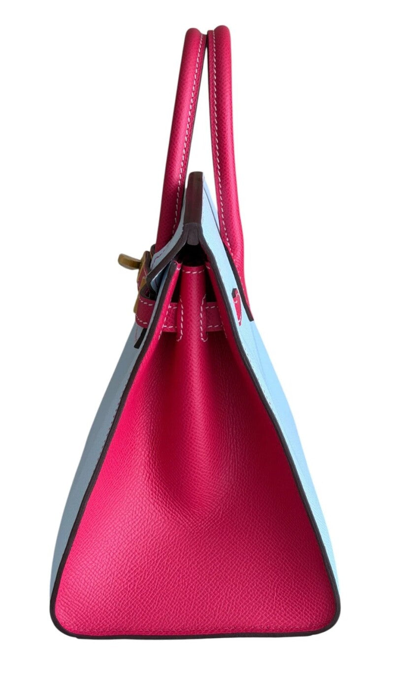 Hermès Bleu Brume and Rose Extreme Epsom HSS Sellier Birkin 25 Brushed Gold Hardware, 2022