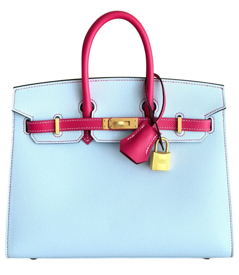 Hermès Bleu Brume and Rose Extreme Epsom HSS Sellier Birkin 25 Brushed Gold Hardware, 2022