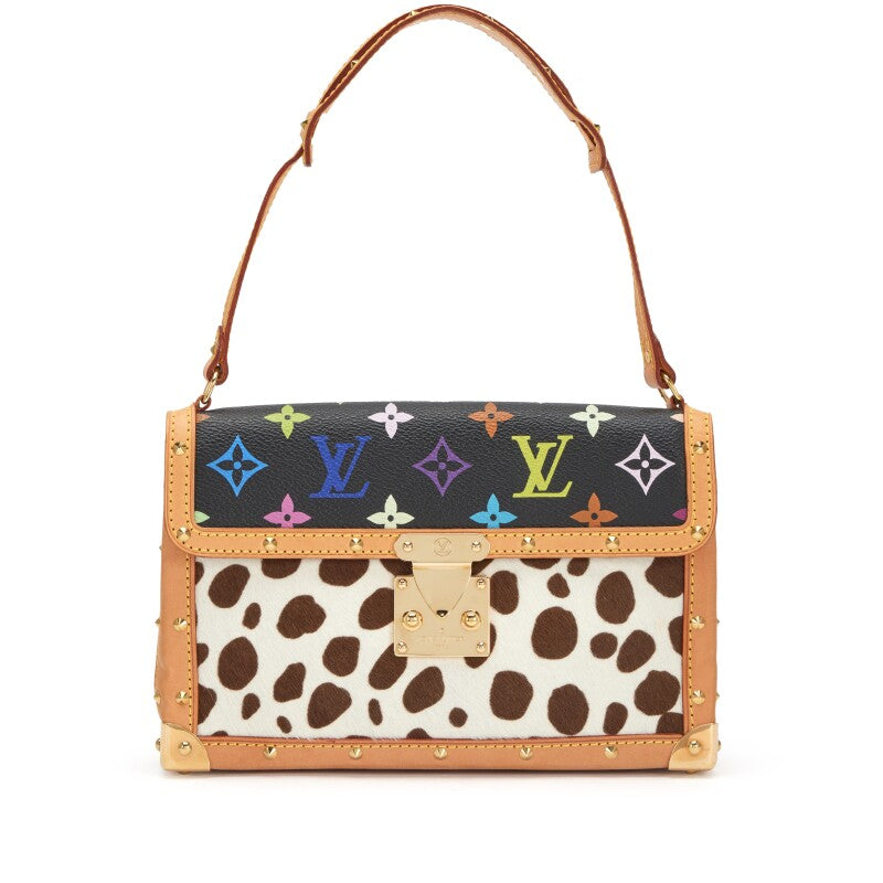 Louis Vuitton Takashi Murakami Black Monogram Rainbow Coated Canvas and Dalmatian Ponyhair Sac Rabat Pochette Gold Hardware, 2003